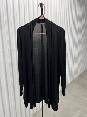 Eileen Fisher Black Silk Open Front Hemp Sleeve Cuff Cardigan Size S